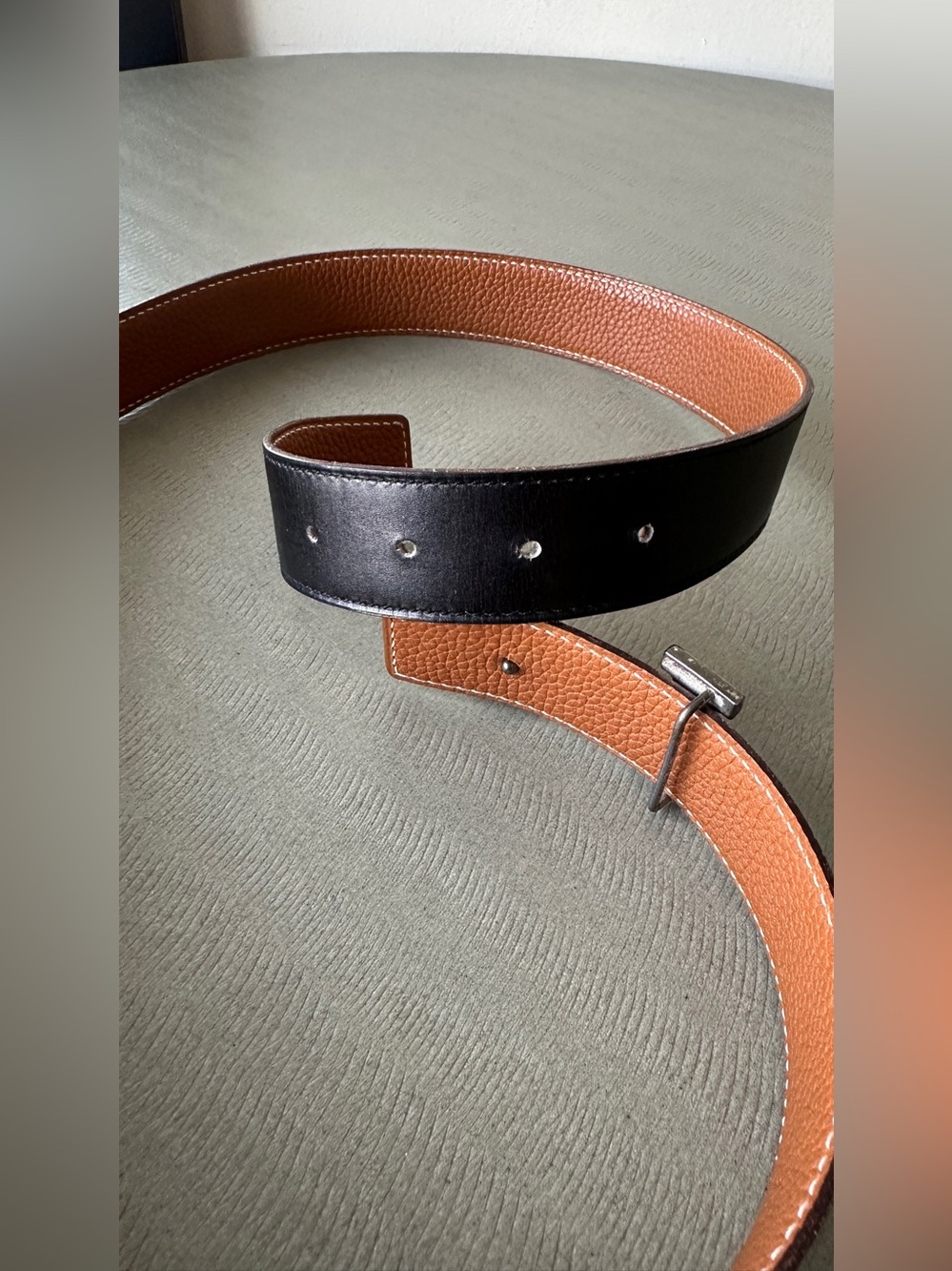 Hermes SILVER Buckle H Belt Black Black Tan Leather Strap 32 mm Width Size 95 Cm - Picture 16 of 16